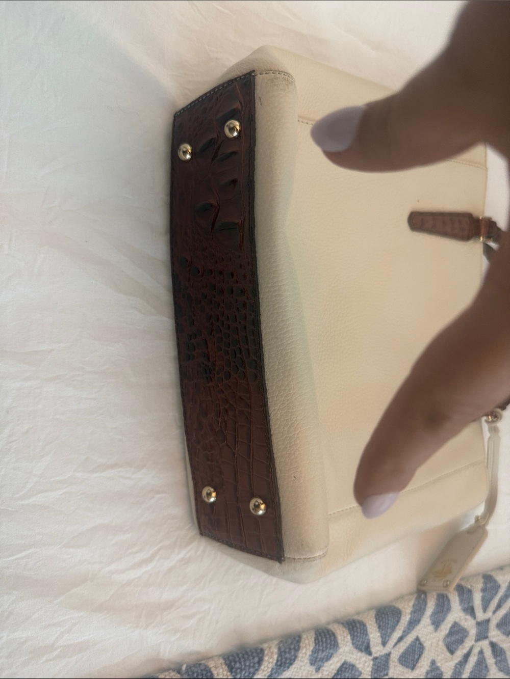 Brahmin Cream Pebbled Leather Tote with Dark Brown Straps - Picture 7 of 7
